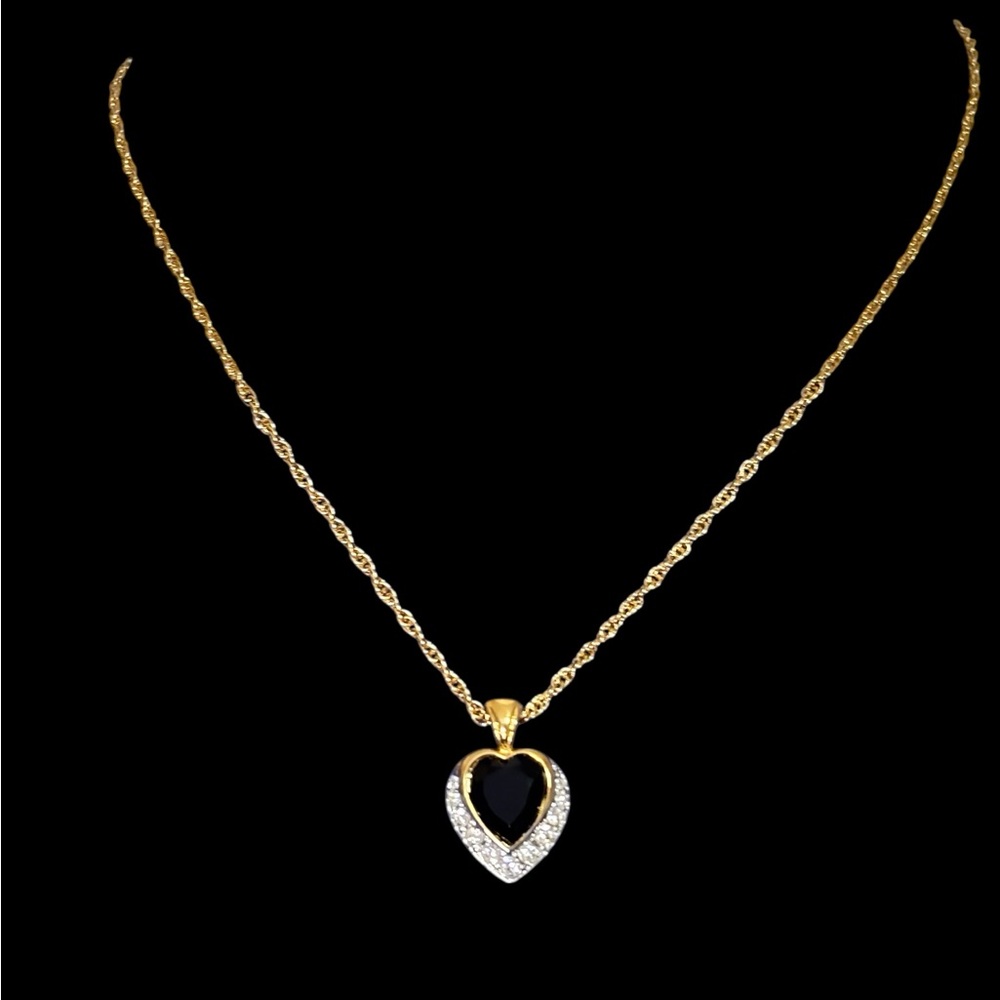 D’Orlan Gold Plated and Black Swarovski Heart Pendant Necklace/NWT